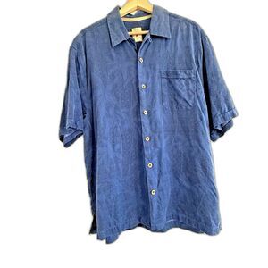 Jamaica Jaxx Men's Button Down Shirt 100% Silk Blue Floral Tropical Large
